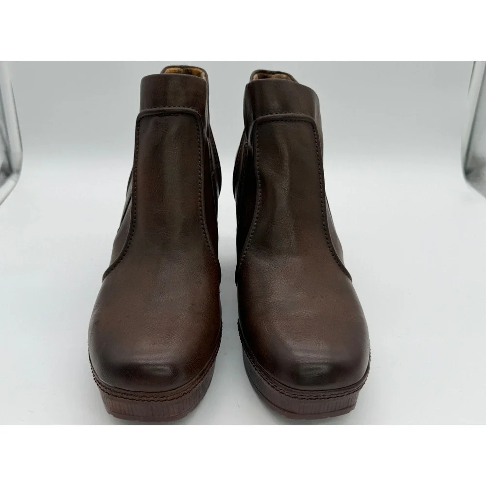 Korks Brown Platform Ankle Boots Chunky Block Heel Womens 9.5M - Picture 3 of 8